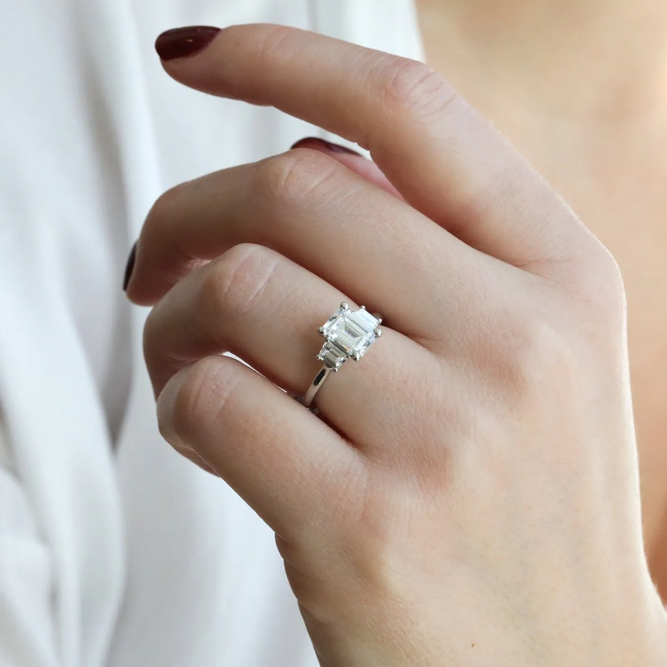 Platinum Emerald Cut Three-Stone Ring Mount
