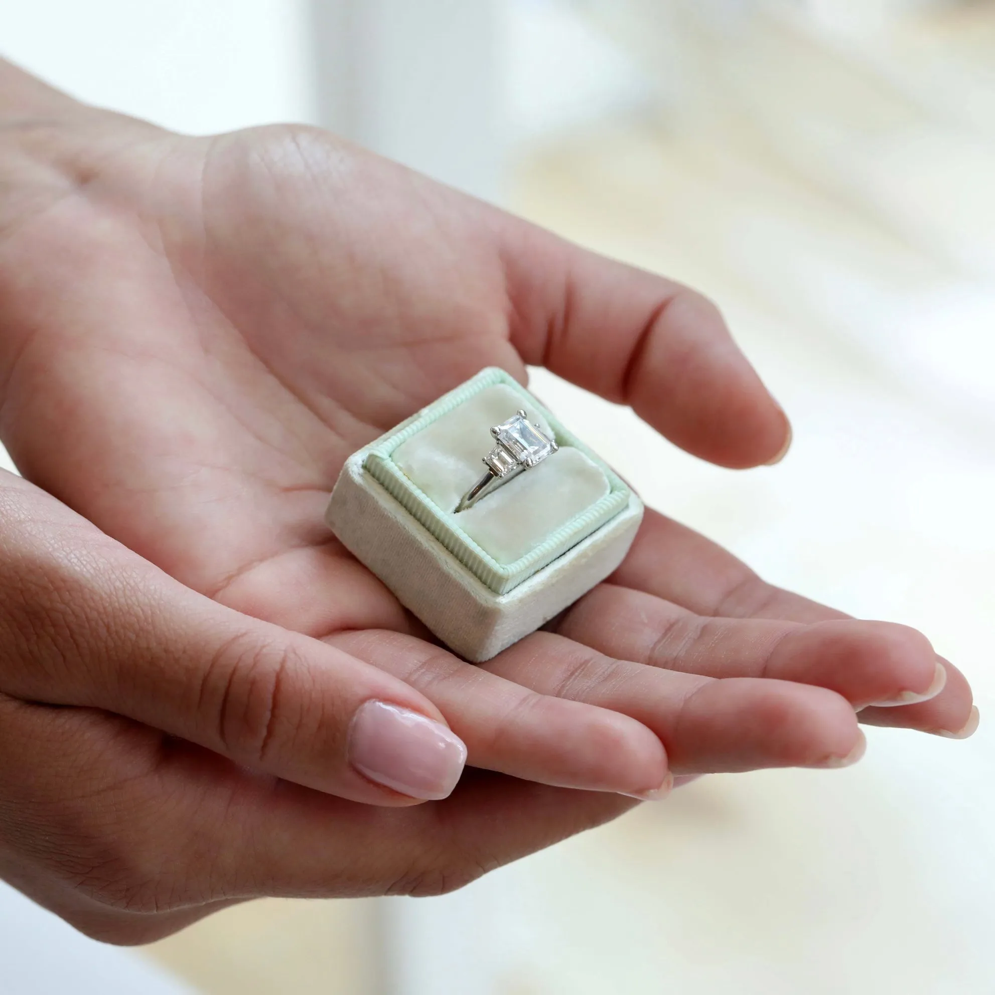 Platinum Emerald Cut Three-Stone Ring Mount