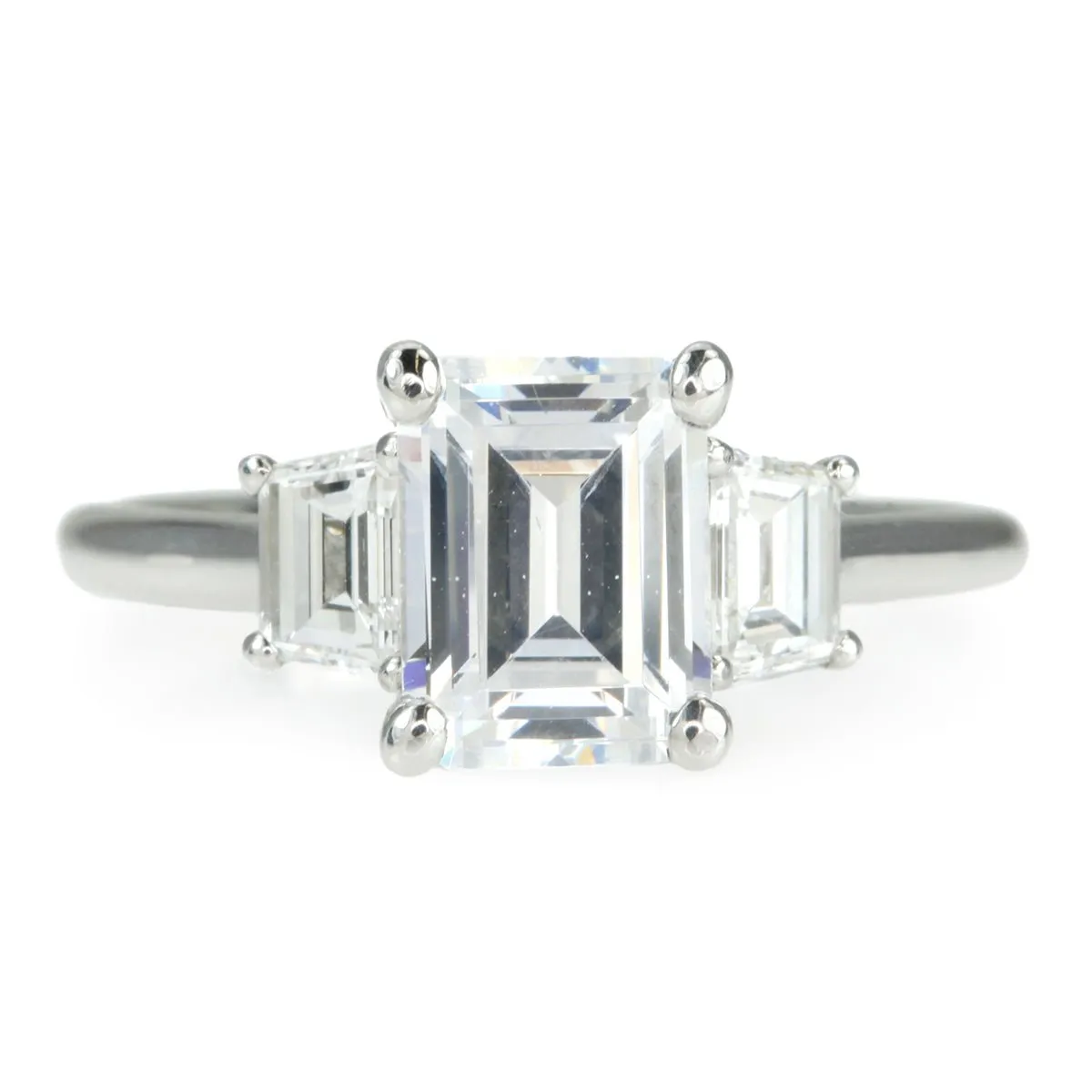 Platinum Emerald Cut Three-Stone Ring Mount