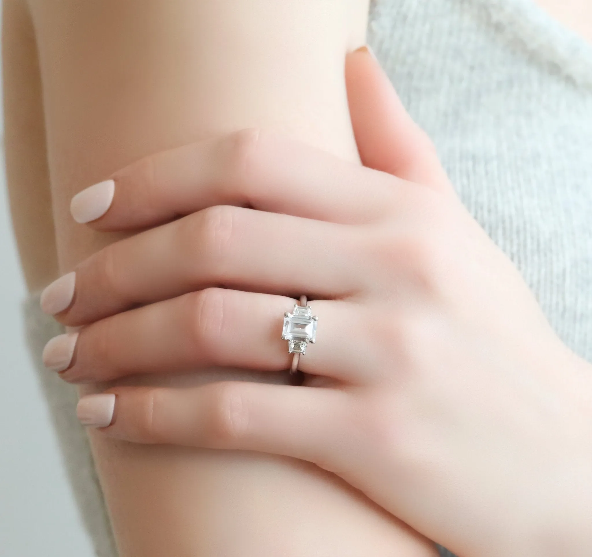 Platinum Emerald Cut Three-Stone Ring Mount