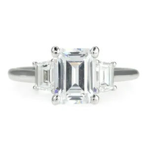 Platinum Emerald Cut Three-Stone Ring Mount