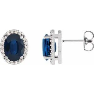 Platinum Lab-Grown Blue Sapphire & .04 CTW Natural Diamond Halo-Style Earrings