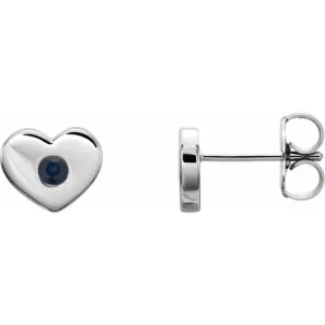 Platinum Lab-Grown Blue Sapphire Heart Earrings