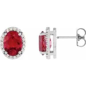 Platinum Lab-Grown Ruby & .04 CTW Natural Diamond Halo-Style Earrings