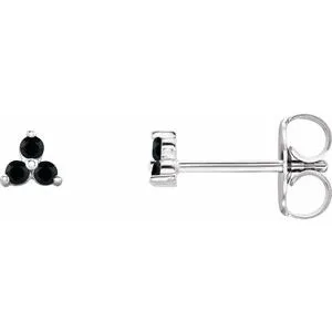 Platinum Natural Black Spinel Three Stone Earrings