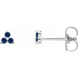Platinum Natural Blue Sapphire Three Stone Earrings