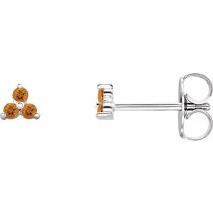 Platinum Natural Citrine Three Stone Earrings