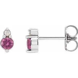 Platinum Natural Pink Sapphire & .03 Natural Diamond Earrings