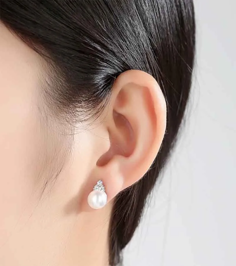 Platinum Plated Austrian Crystal Pearl Stud Earrings