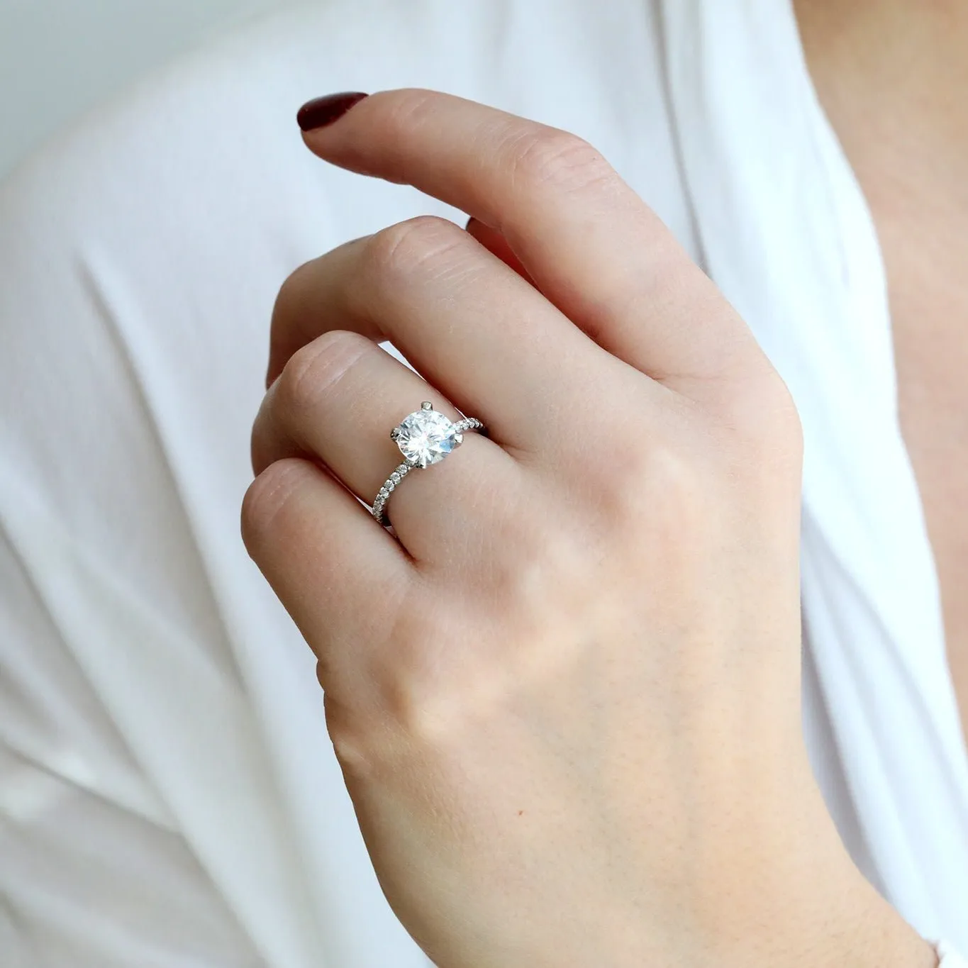 Platinum Prong-Set Ring Mount with Pave Diamond Shoulders and Prongs