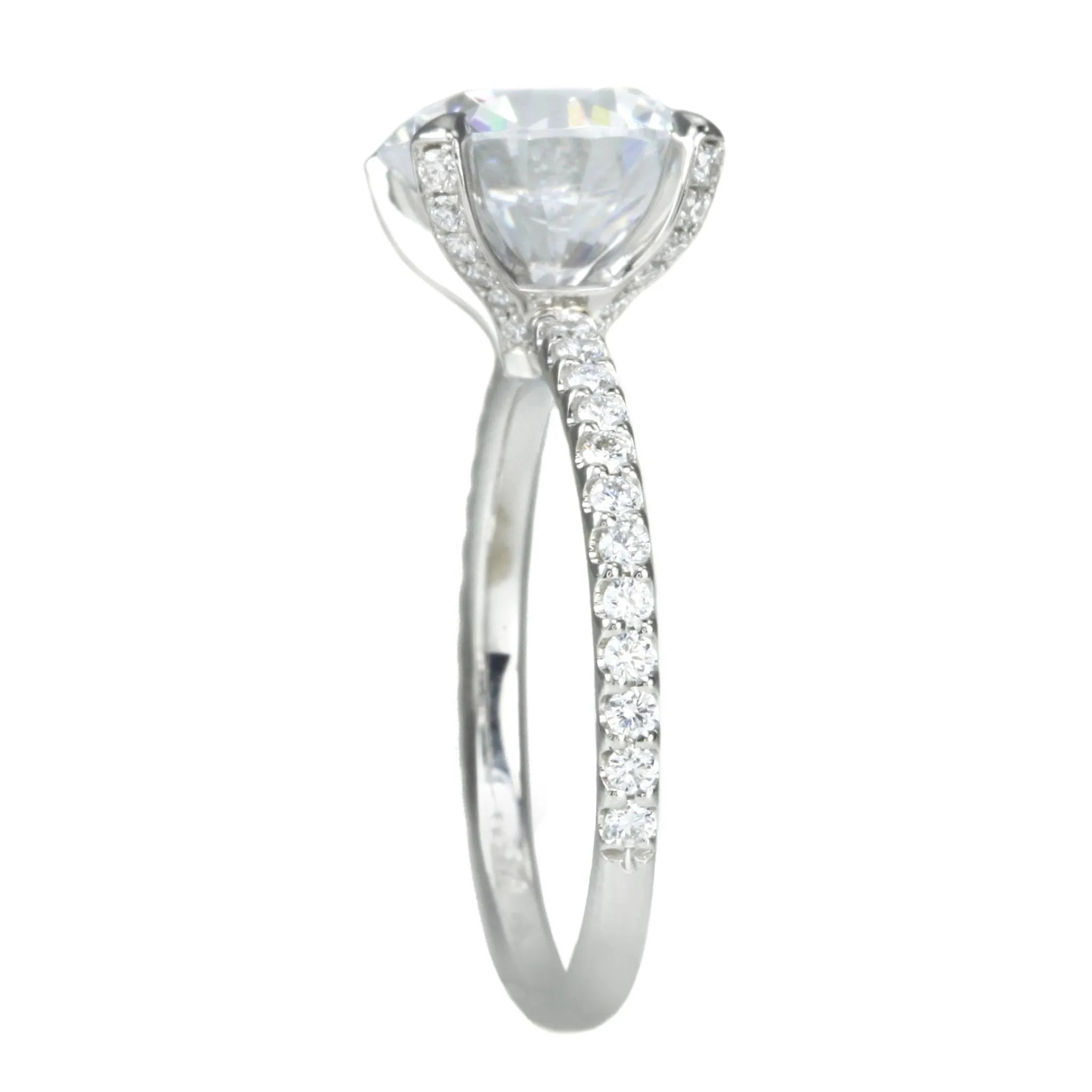 Platinum Prong-Set Ring Mount with Pave Diamond Shoulders and Prongs