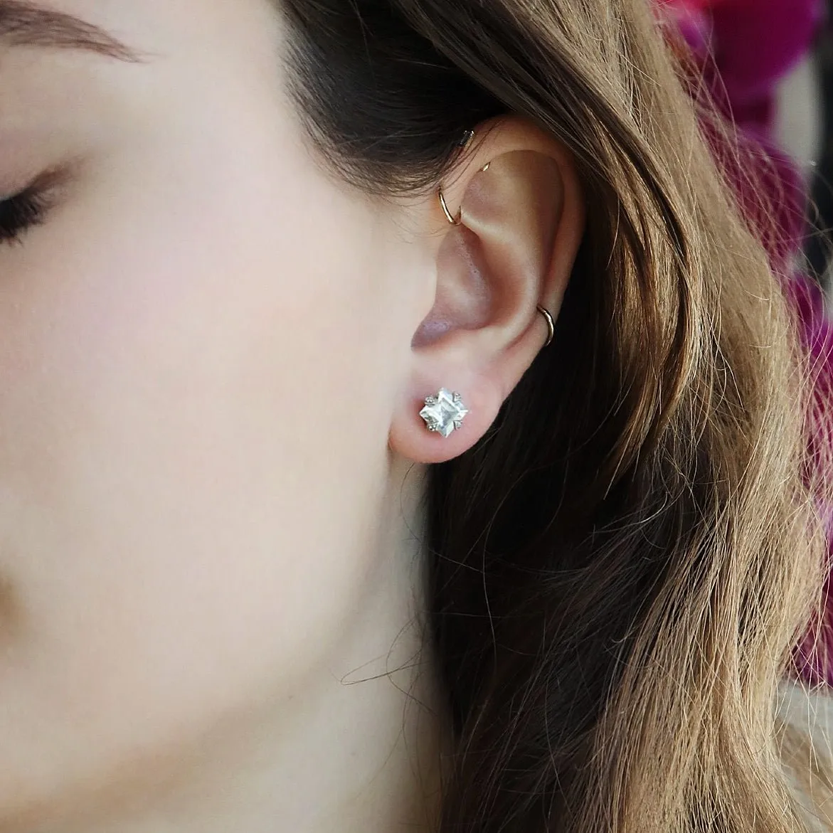 Platinum Prong-Set Square Aquamarine Post Earrings