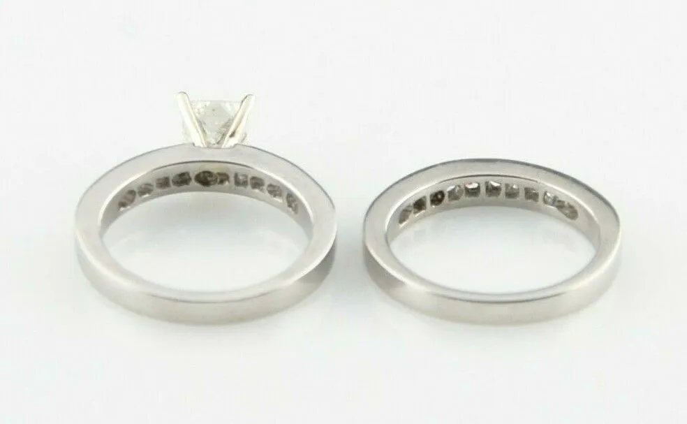 Platinum Two-Ring Diamond Wedding Set w/ 0.70 ct Princess Cut Solitiare Size 4