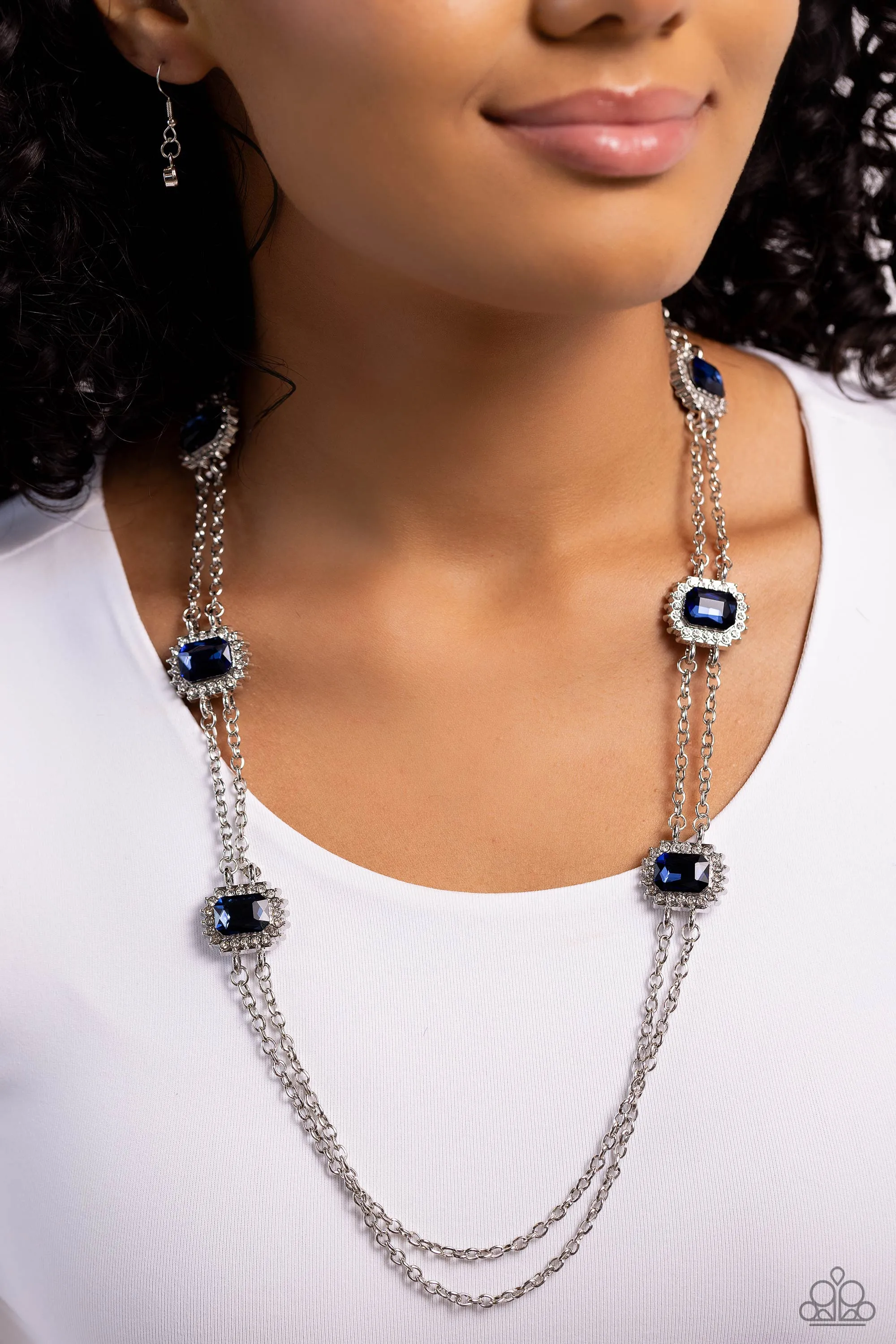 Pocketful of Sunshine - Blue - Emerald Cut Gem Paparazzi Short Necklace
