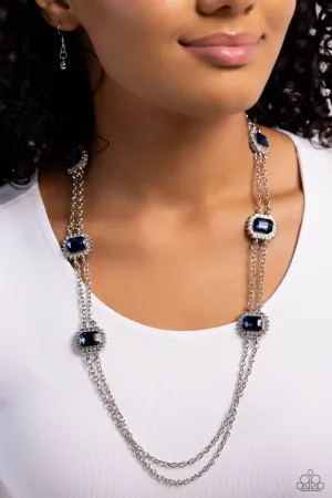 Pocketful of Sunshine - Blue - Emerald Cut Gem Paparazzi Short Necklace