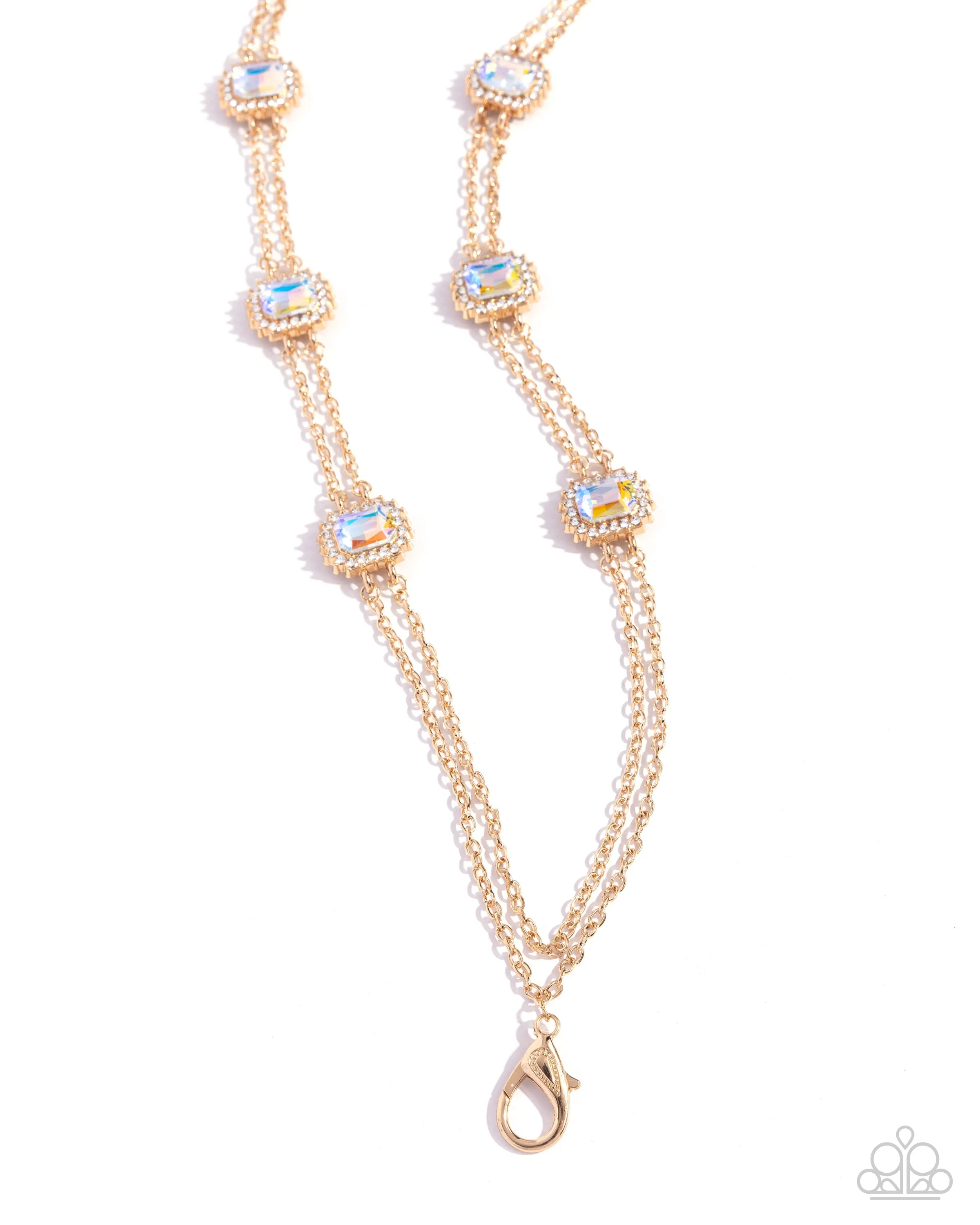 Pocketful of Sunshine - Gold - Emerald Cut Iridescent Gem Paparazzi Lanyard Necklace