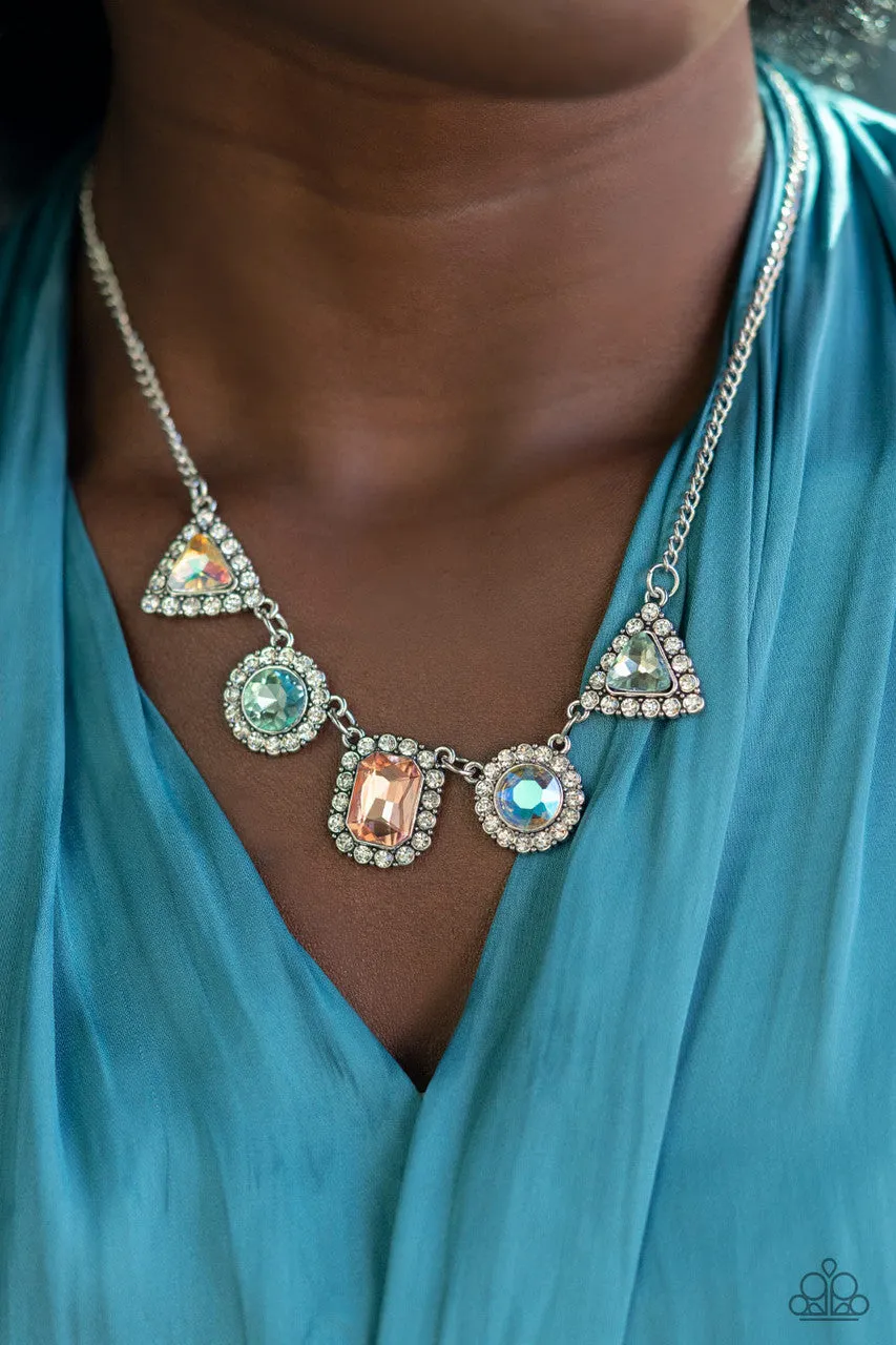 Posh Party Avenue - Multi - Iridescent Rhinestone Paparazzi Short Necklace - January 2022 Life of the Party Exclusive