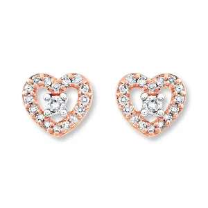 Pre-Owned Kay 1/10ct Diamond Heart Stud Earrings in 10k Rose Gold