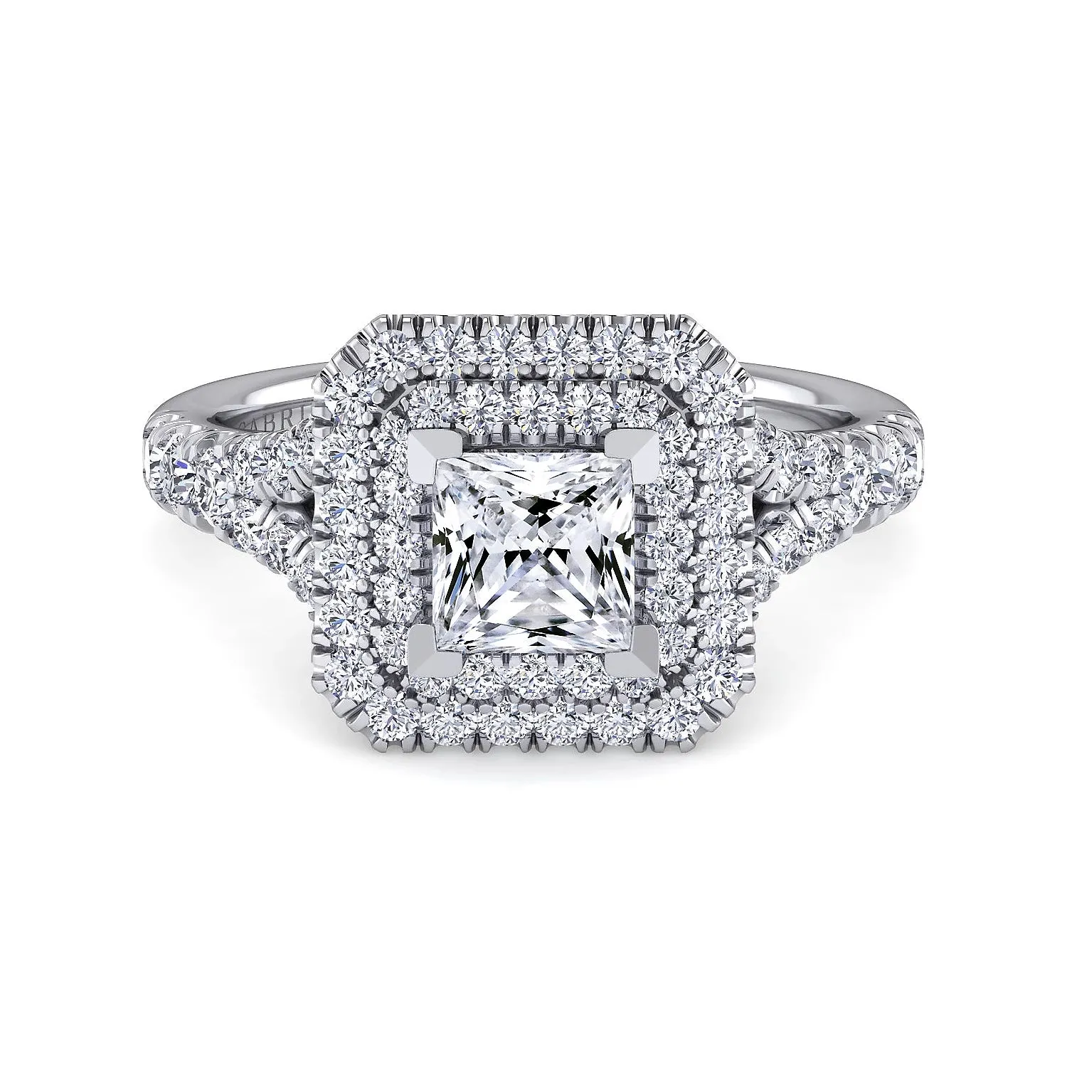 Princess Cut Double Halo Diamond Engagement Ring Mounting