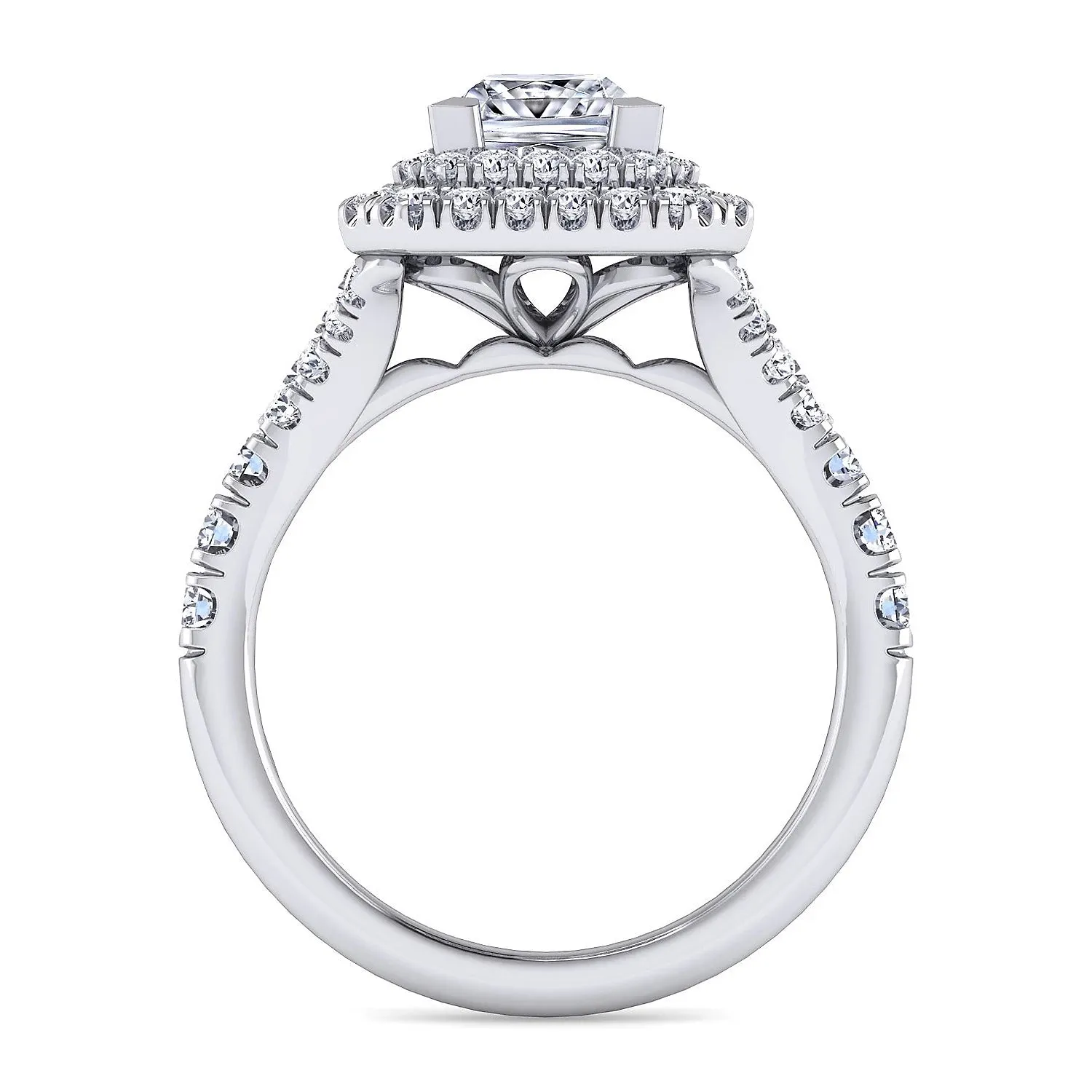 Princess Cut Double Halo Diamond Engagement Ring Mounting