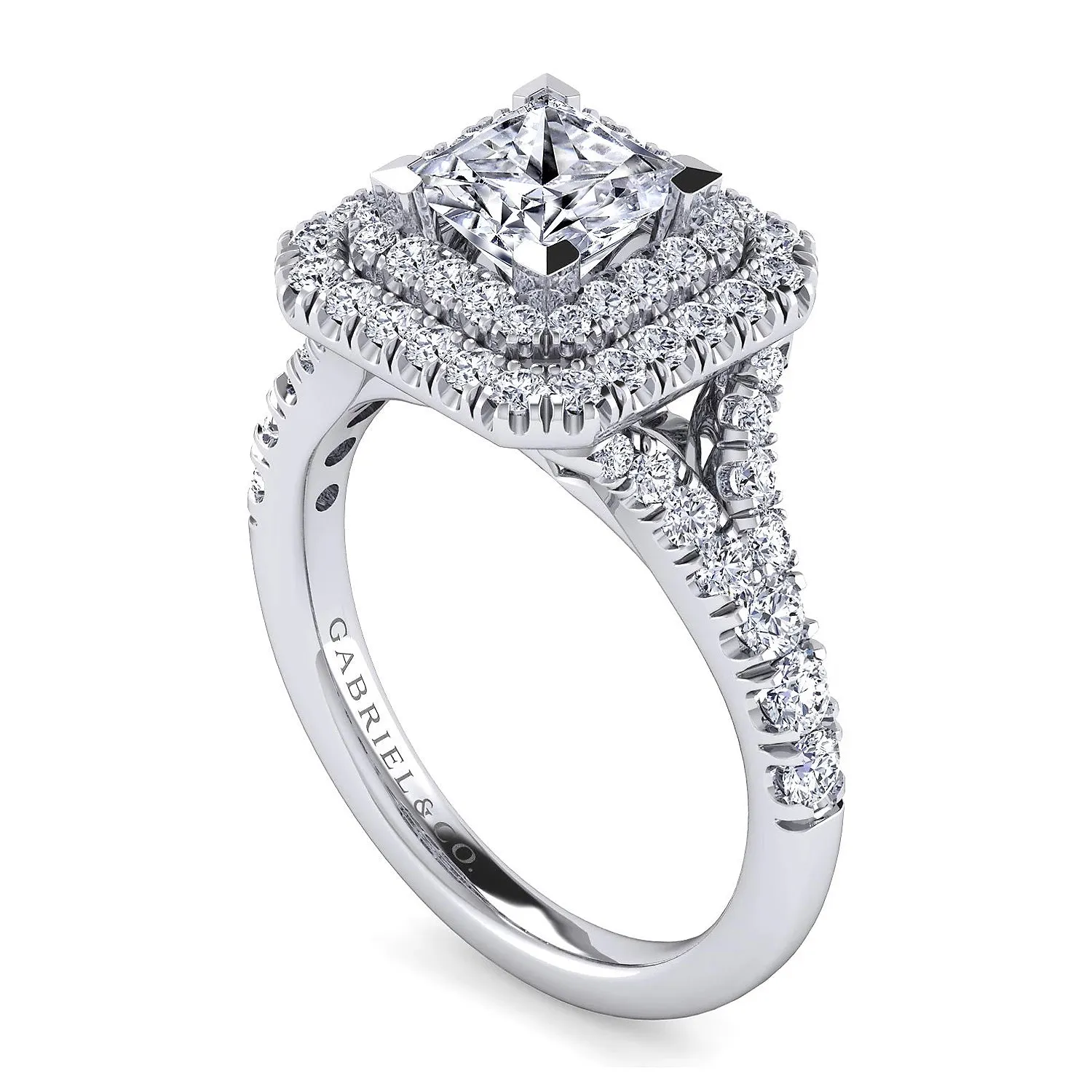 Princess Cut Double Halo Diamond Engagement Ring Mounting