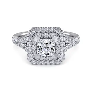 Princess Cut Double Halo Diamond Engagement Ring Mounting