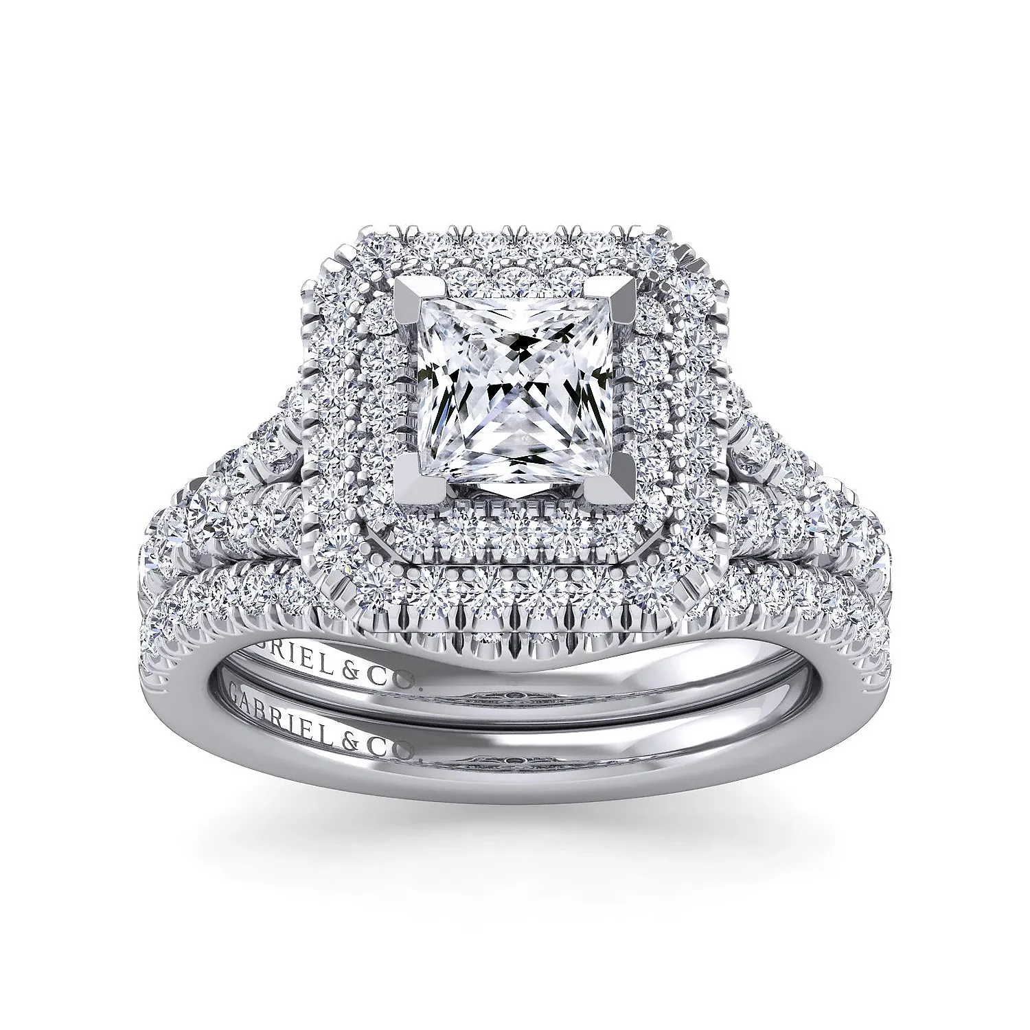 Princess Cut Double Halo Diamond Engagement Ring Mounting