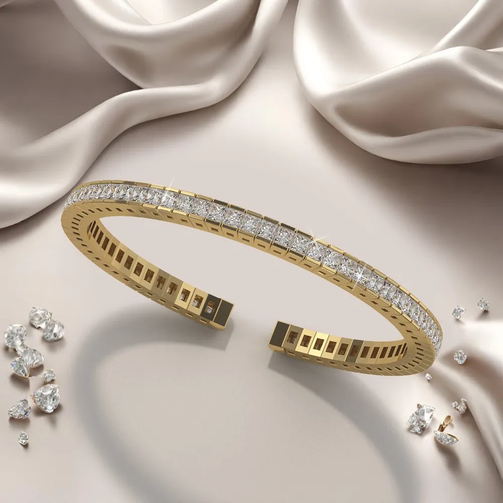 Princess Cut Flexible Diamond Bangle Bracelet with 3.96 ct.(finished) 2mm