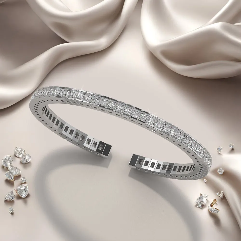 Princess Cut Flexible Diamond Bangle Bracelet with 5.97 ct.(finished) 2.5mm