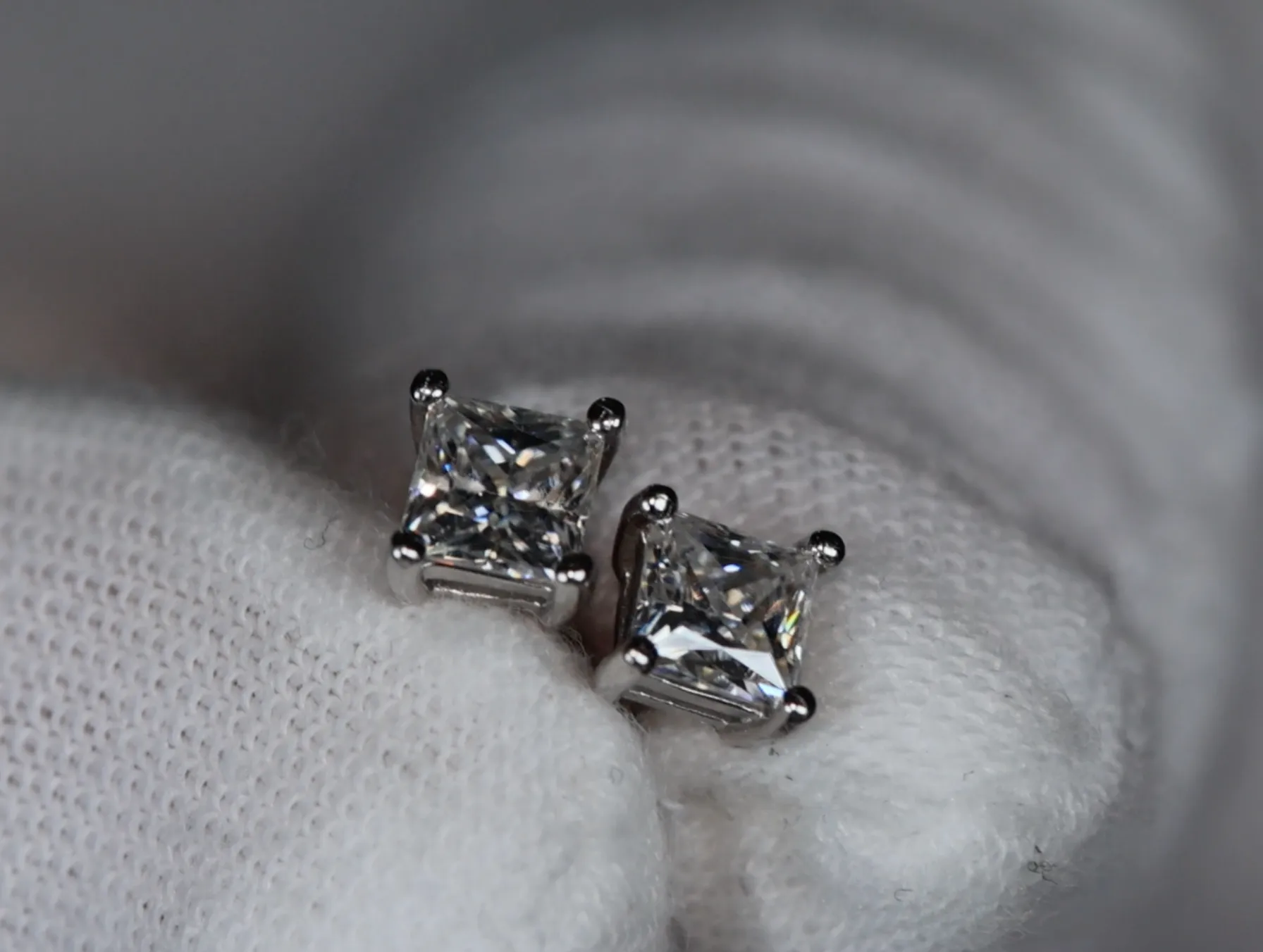 Princess Cut Moissanite Diamond Ear Studs | Moissanite Diamond Ear Studs