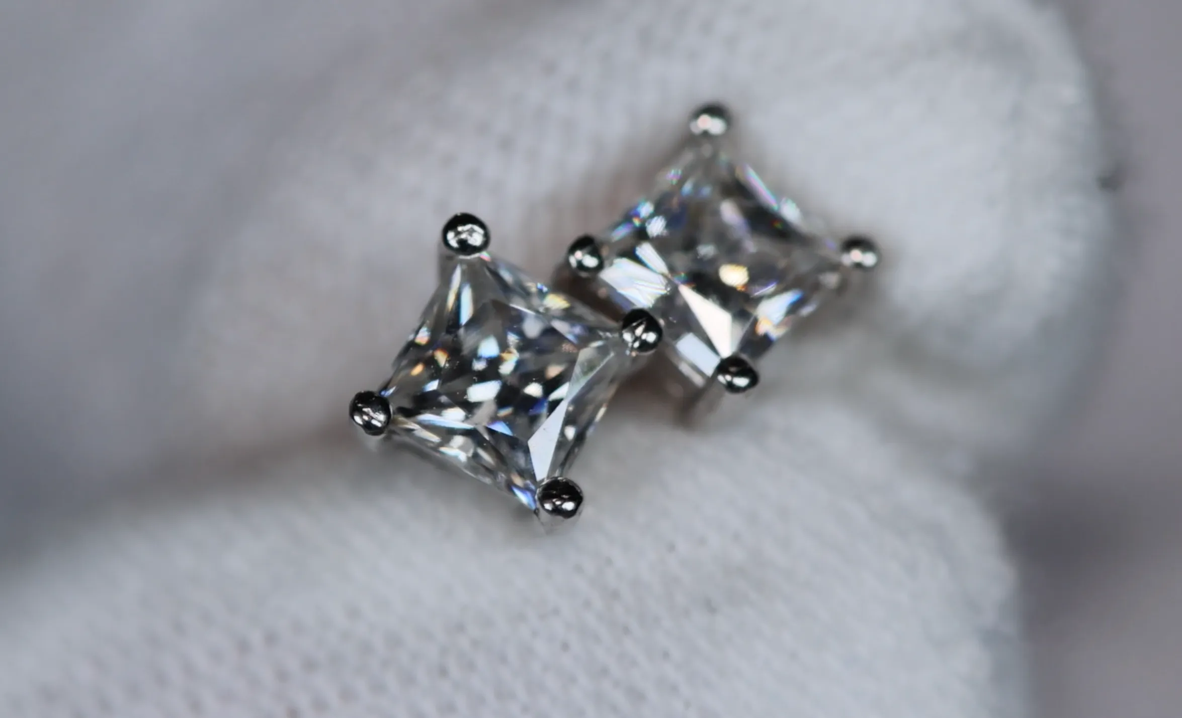 Princess Cut Moissanite Diamond Ear Studs | Moissanite Diamond Ear Studs