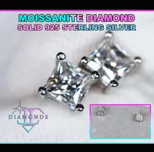 Princess Cut Moissanite Diamond Ear Studs | Moissanite Diamond Ear Studs