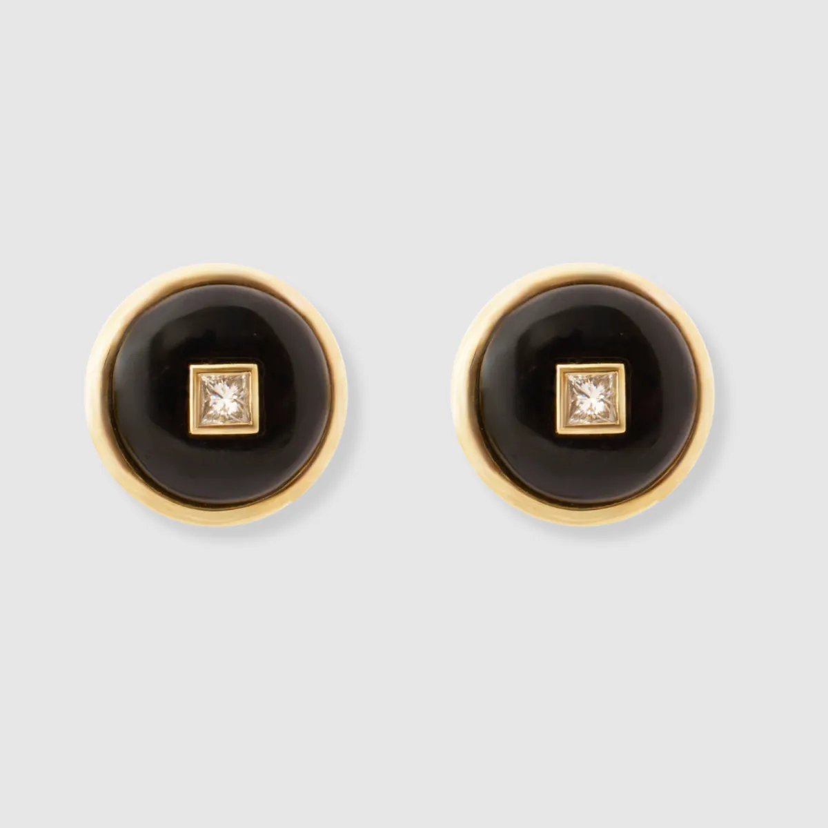 Princess Onyx Diamond Studs, 18K Yellow Gold,  Medium