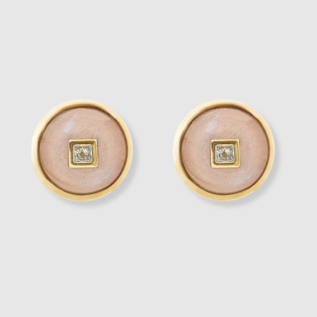 Princess Peach Moonstone Diamond Studs, 18K Yellow Gold,  Medium