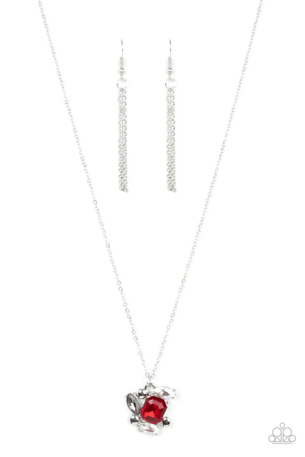 Prismatic Projection - Red - Iridescent, and Hematite Rhinestone Paparazzi Short Necklace
