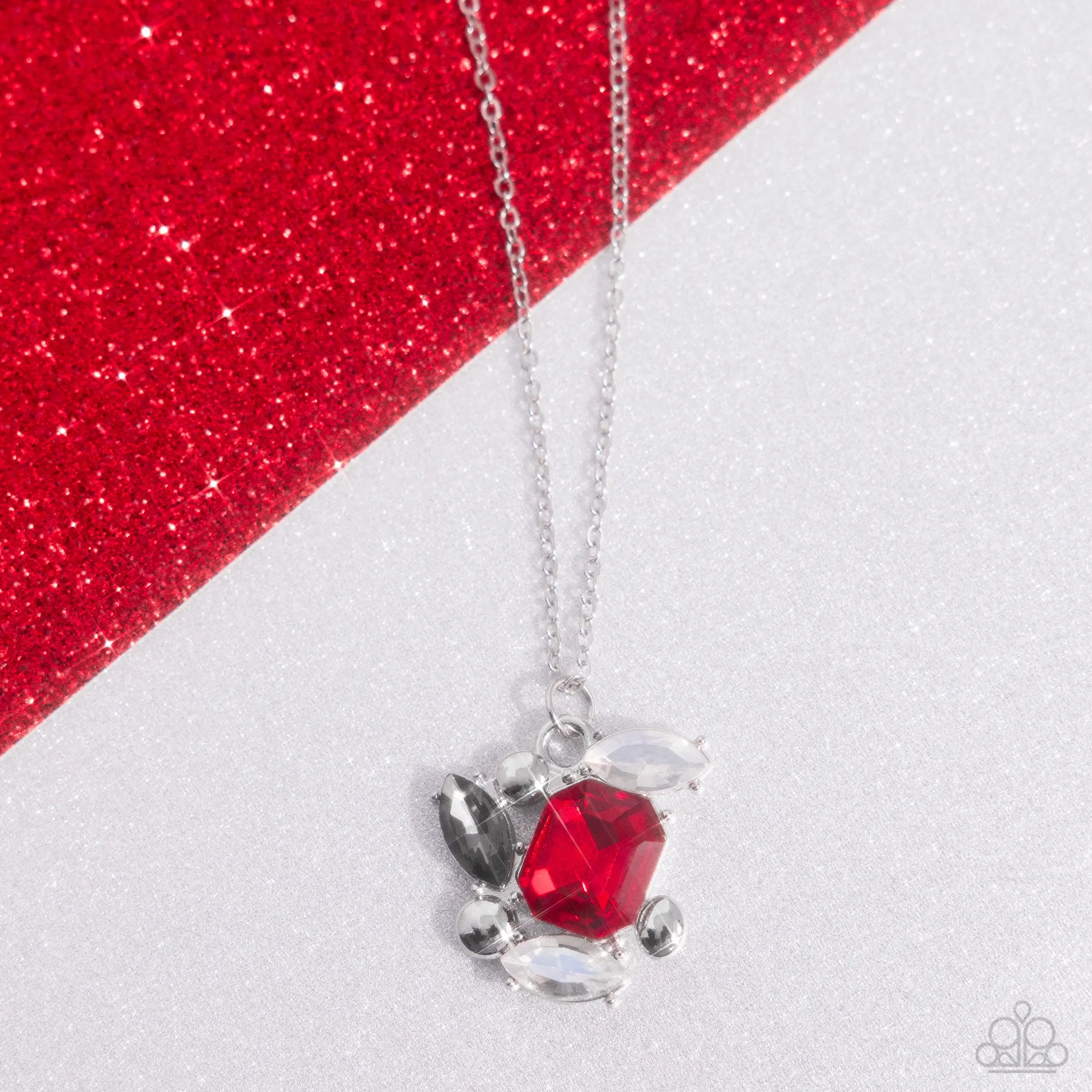 Prismatic Projection - Red - Iridescent, and Hematite Rhinestone Paparazzi Short Necklace