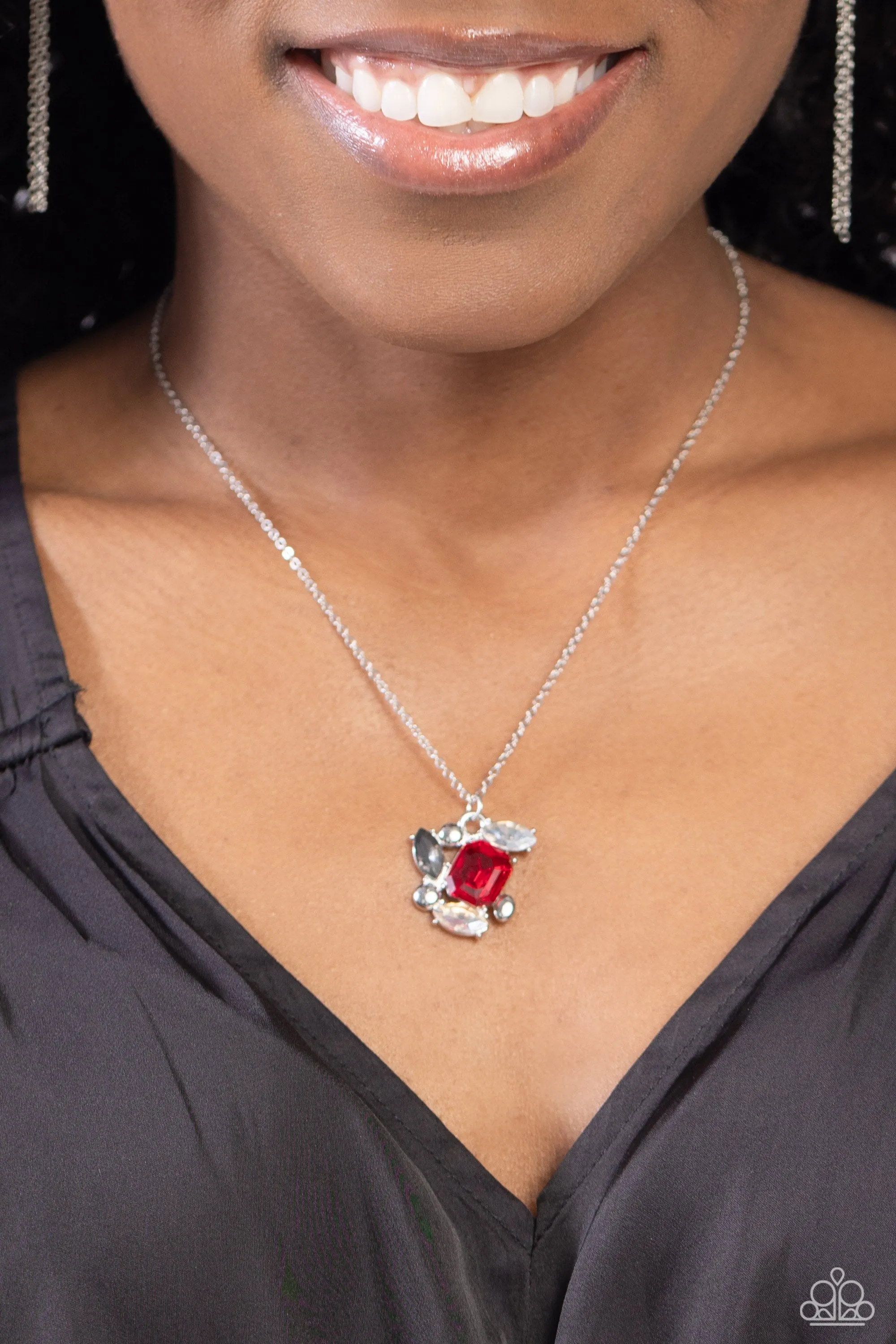 Prismatic Projection - Red - Iridescent, and Hematite Rhinestone Paparazzi Short Necklace