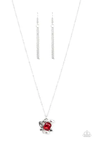Prismatic Projection - Red - Iridescent, and Hematite Rhinestone Paparazzi Short Necklace
