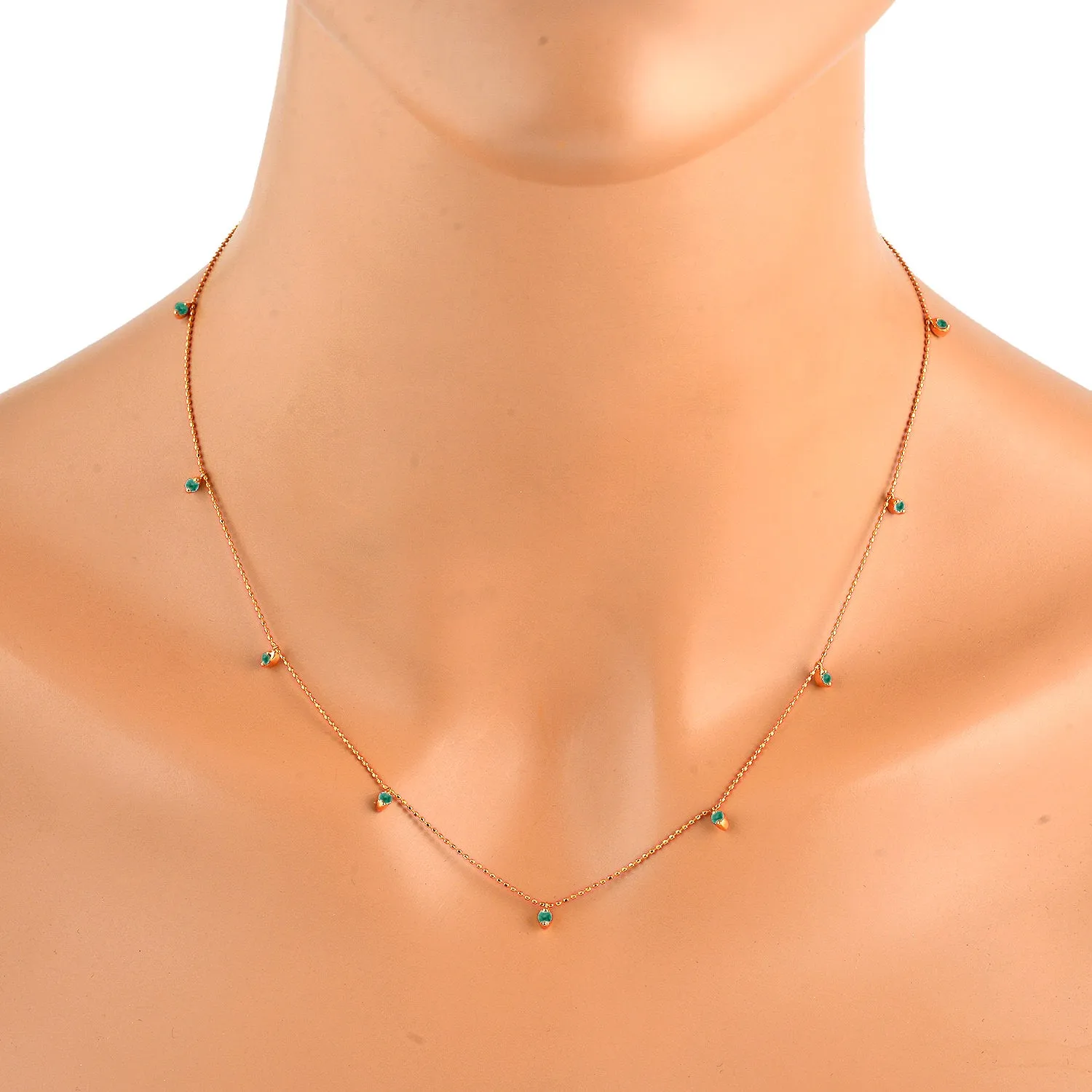 Prong Emerald Gemstone Beads In 18K Yellow Gold Princess Necklace For Her
