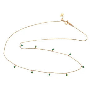 Prong Emerald Gemstone Beads In 18K Yellow Gold Princess Necklace For Her