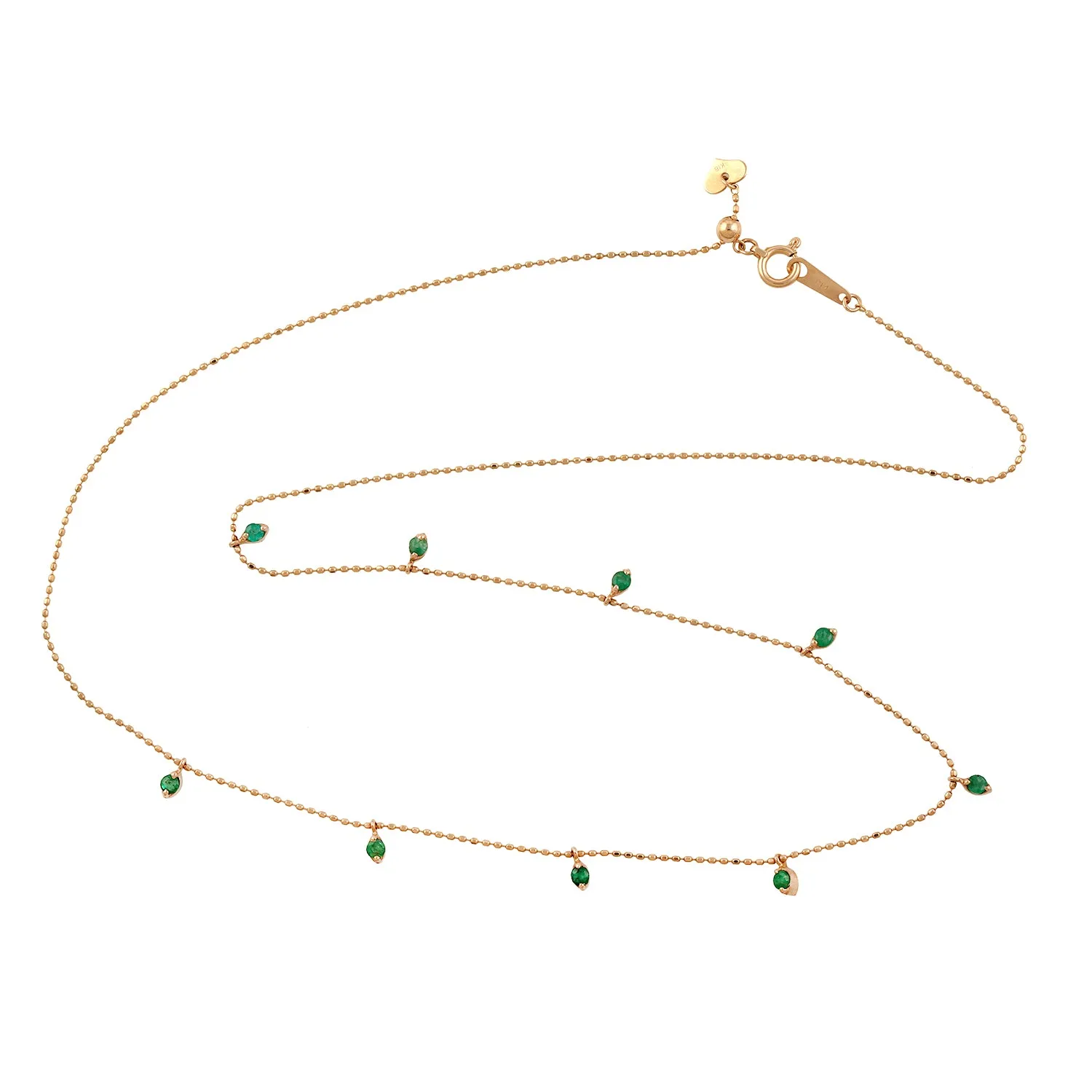 Prong Emerald Gemstone Beads In 18K Yellow Gold Princess Necklace For Her