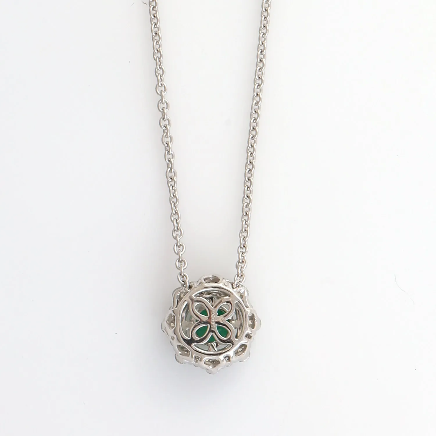 Prong Set Emerald & Diamond Halo Octagon Chain Necklace In 14k White Gold