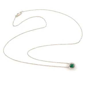 Prong Set Emerald & Diamond Halo Octagon Chain Necklace In 14k White Gold