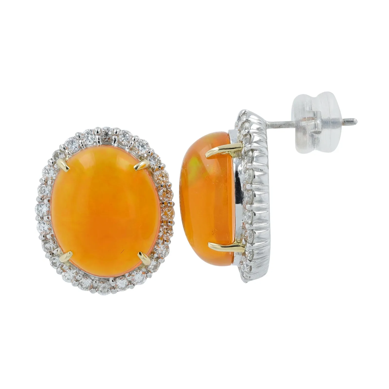 PT900 10.95 CTW Fire Opal Oval Halo Studs