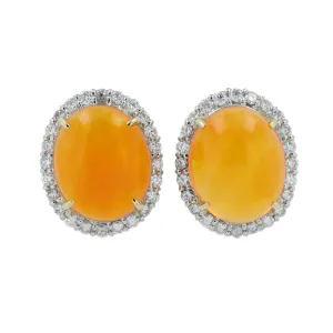 PT900 10.95 CTW Fire Opal Oval Halo Studs