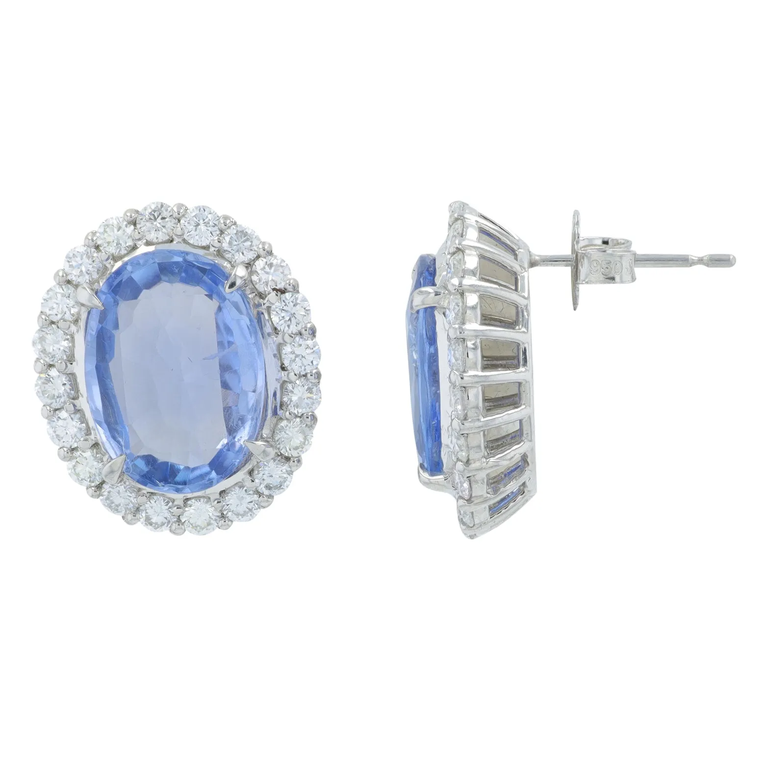 PT900 Sri Lanka Sapphire Halo Studs<p><strong>JGSI Available</p></strong>