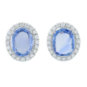 PT900 Sri Lanka Sapphire Halo Studs<p><strong>JGSI Available</p></strong>