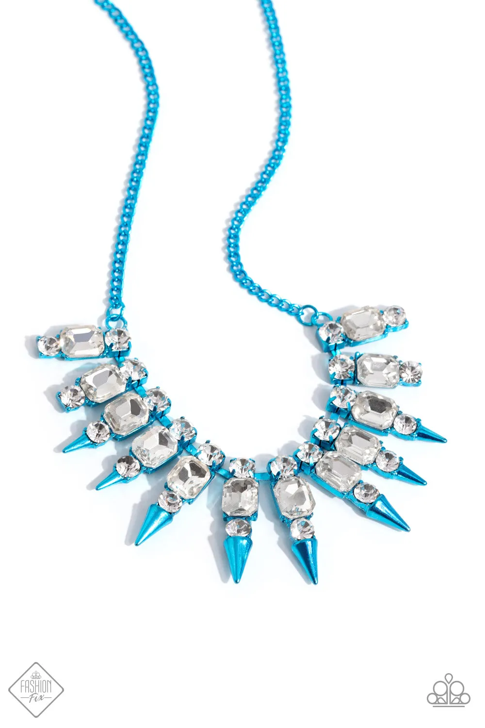 Punk Passion - Blue - White Rhinestone Metallic Paparazzi Short Necklace - December 2023 Magnificent Musings