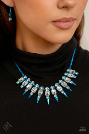 Punk Passion - Blue - White Rhinestone Metallic Paparazzi Short Necklace - December 2023 Magnificent Musings