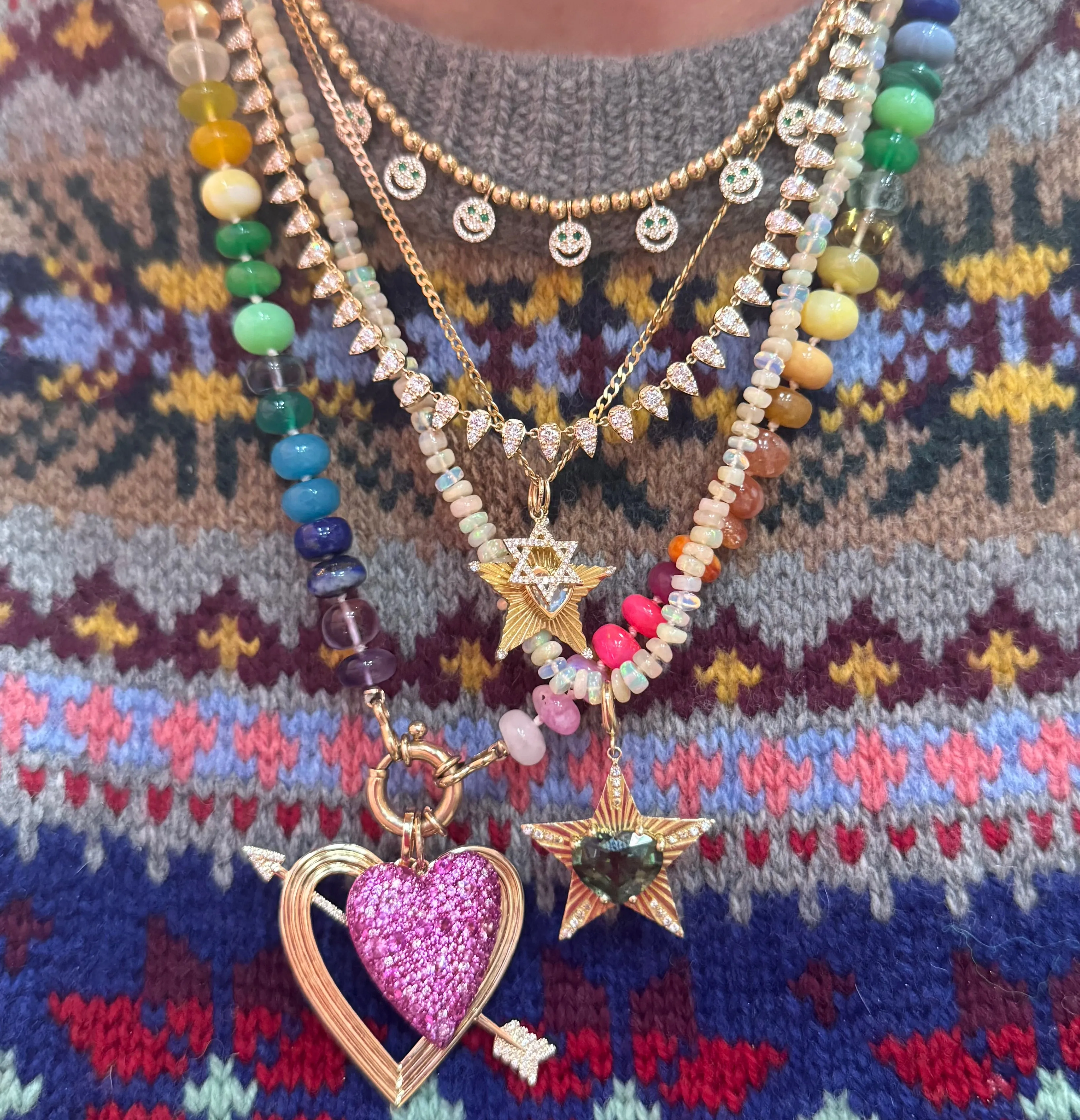 Put On a Happy Face Diamond & Emerald Necklace